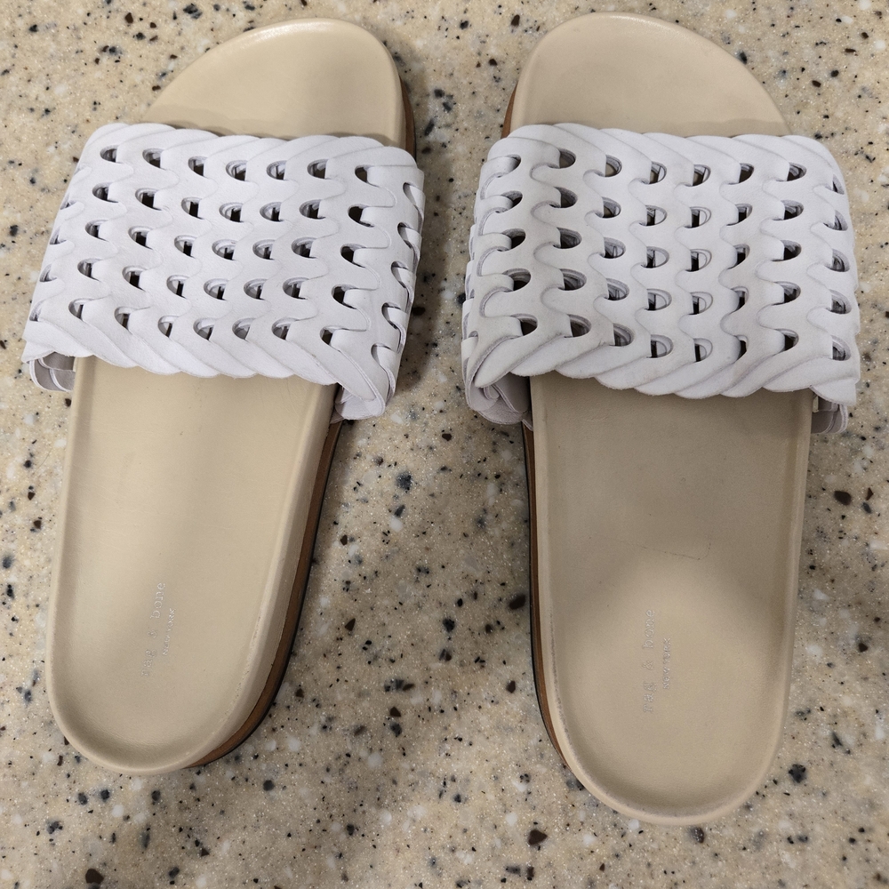 Rag & Bone White Woven Slide Sandals. Size 8 - Picture 3 of 6